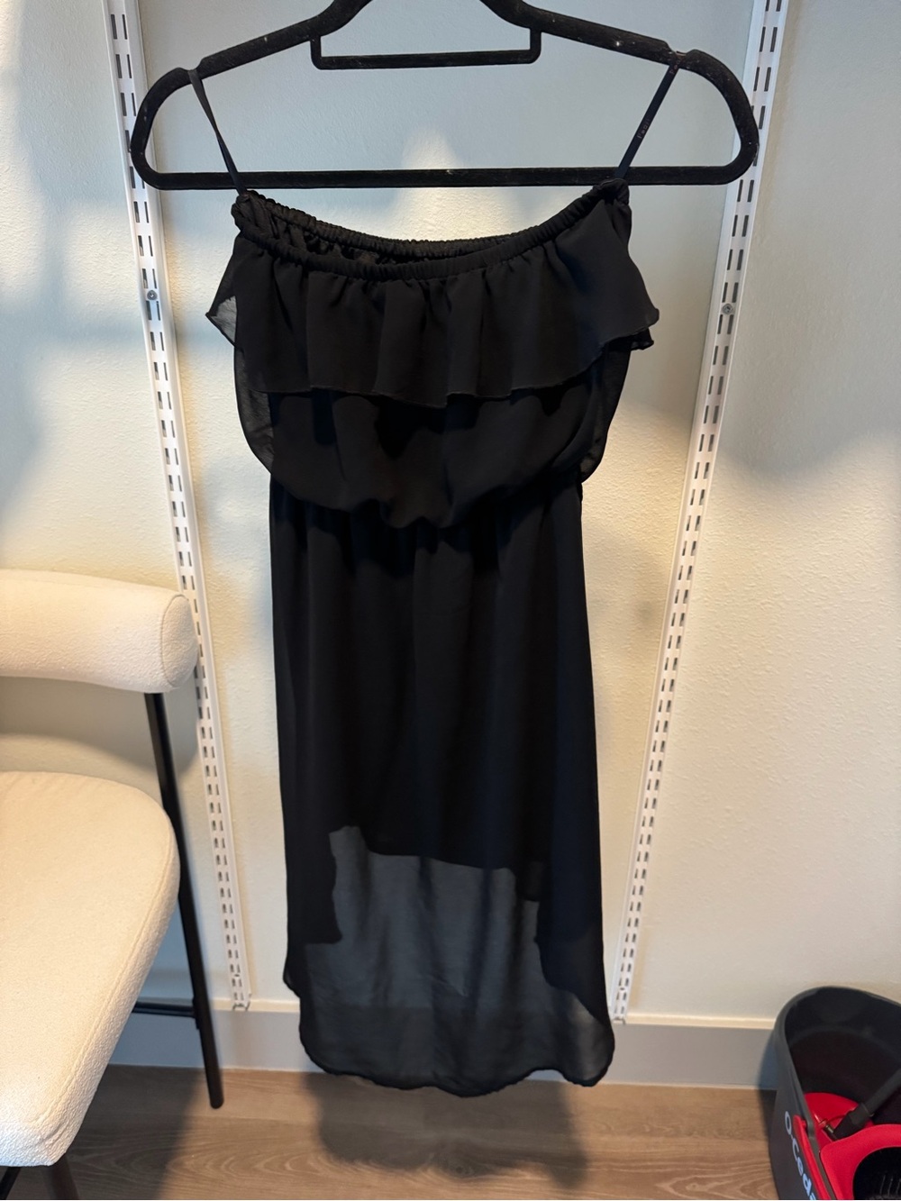 Black Ruffle-Front Spaghetti Strap Dress